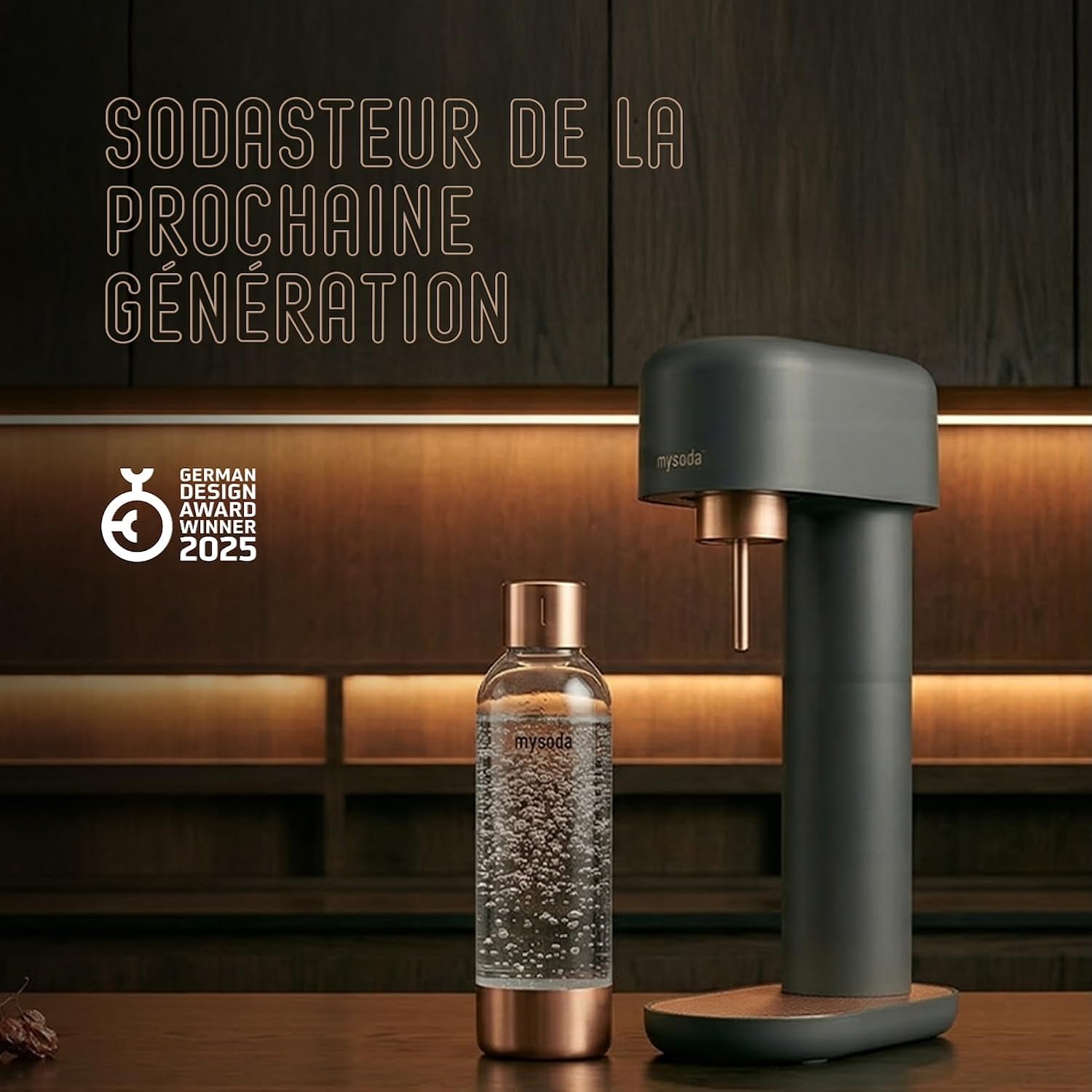 Ruby 2 - Machine à eau pétillante design avec une bouteille d'eau en PET (sans cylindre de CO2) - Noir-Cuivre