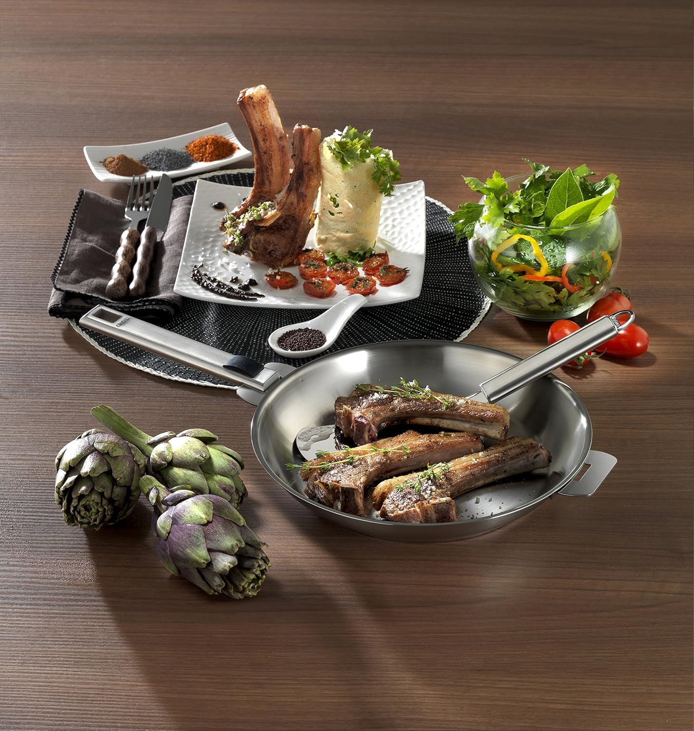 P24QMP- Poêle inox 24cm sans poignée amovible - Collection Casteline 24 cm