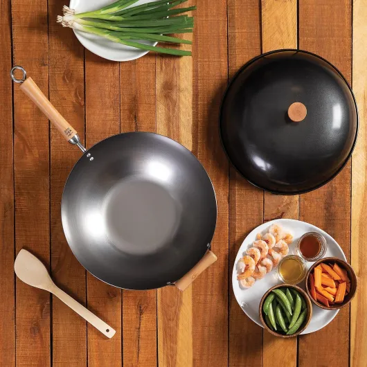 Joyce Chen 21–9972, série classique Ensemble de Wok en acier carbone, 4 pièces Taille M Ensemble de 4 pièces