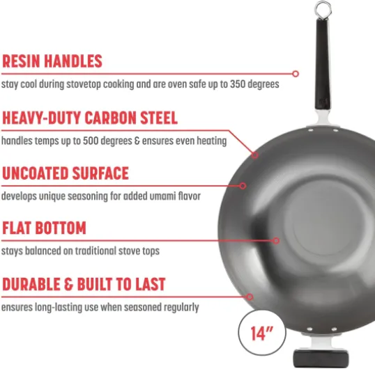 Joyce Chen Pro Chef Wok en Acier Carbone 34 cm