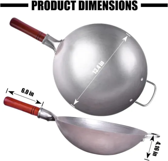 Teewe Wok en acier carbone – 34 cm traditionnel martelé à la main avec 8 accessoires de cuisine