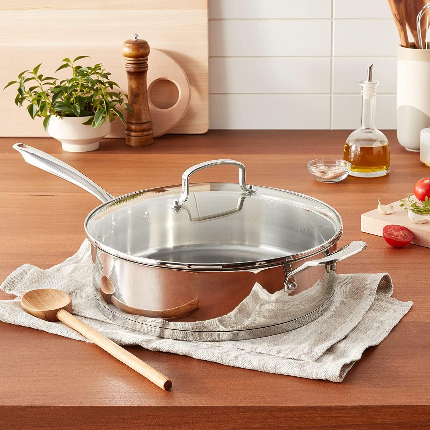 Sauteuse professionnelle en acier inoxydable avec couvercle, 6 l acier inoxydable 6-quart