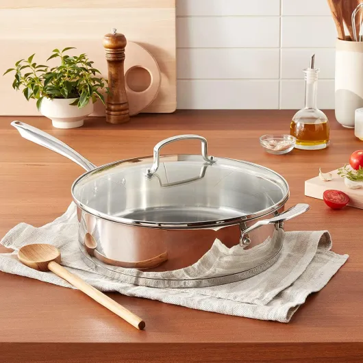 Sauteuse professionnelle en acier inoxydable avec couvercle, 6 l acier inoxydable 6-quart