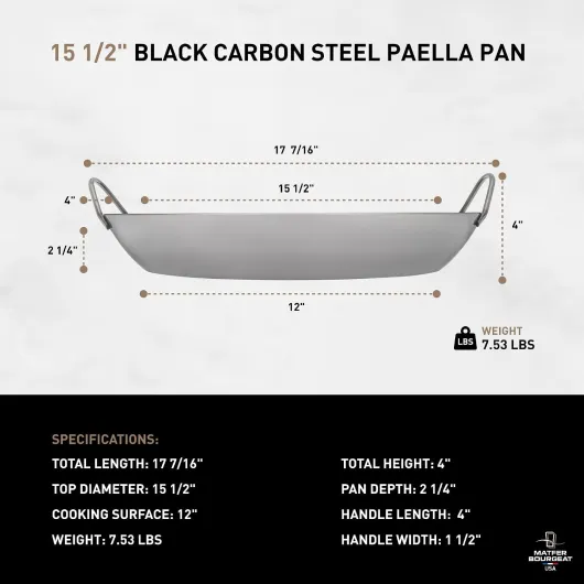 Matfer Bourgeat 062052 Poêle à paella en acier noir, 40,5 cm de diamètre