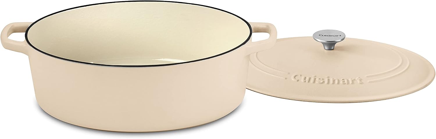 Chef's Cocotte ovale classique en fonte émaillée avec couvercle Marron clair, 2,5 l 7 Quart peau