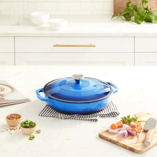 Lodge 3.41 Litre/3,6 L en Fonte/Cocotte en Porcelaine en émail, Bleu