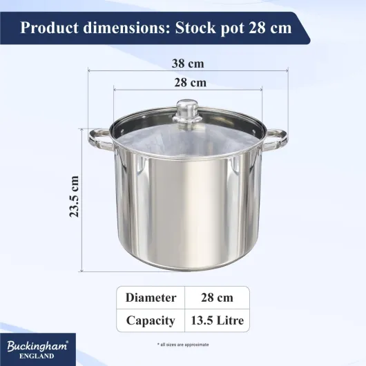 Buckingham Marmite avec couvercle en verre 28 cm 13.5 L 13.5 Litre