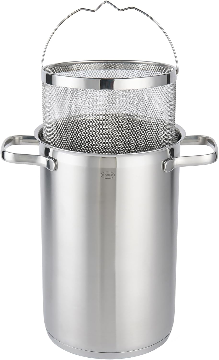 ELEGANCE - Faitout en Acier Inoxydable 18/10 - Haut de Gamme avec Couvercle, Panier de Cuisson Amovible et Bord Verseur - Compatible Induction - Passe au Lave-Vaisselle - Capacité 4,5 litres Faitout pour pâtes et asperges