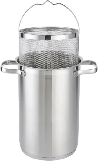 ELEGANCE - Faitout en Acier Inoxydable 18/10 - Haut de Gamme avec Couvercle, Panier de Cuisson Amovible et Bord Verseur - Compatible Induction - Passe au Lave-Vaisselle - Capacité 4,5 litres Faitout pour pâtes et asperges