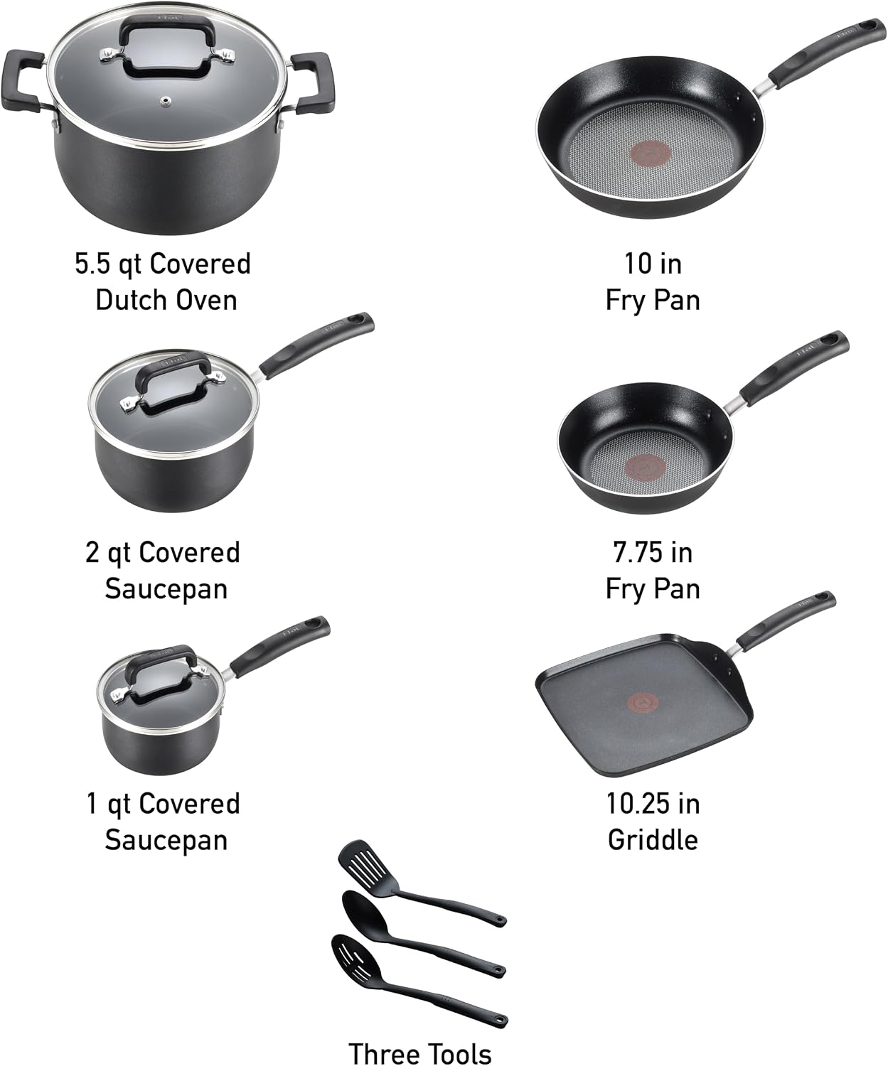 T-Fal Signature 32406041356 Batterie de Cuisine antiadhésive Passe au Lave-Vaisselle Aluminium Noir Antiadhésif Noir