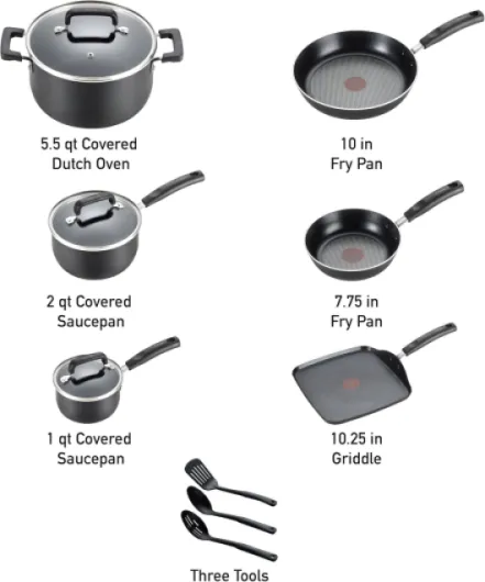T-Fal Signature 32406041356 Batterie de Cuisine antiadhésive Passe au Lave-Vaisselle Aluminium Noir Antiadhésif Noir
