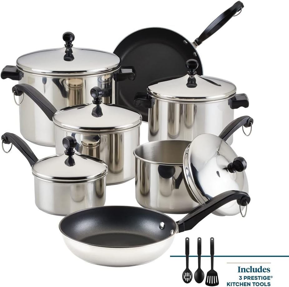 Farberware Classic Batterie de Cuisine en Acier Inoxydable 15 Piece
