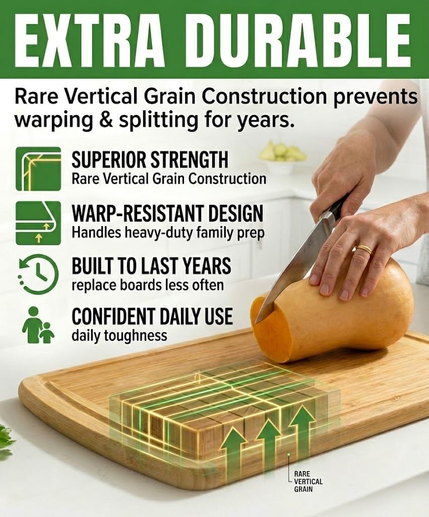 Greener Chef Extra Large Planche à découper en bambou organique avec une nouvelle technologie Crack-prévention du bois pour la cuisine Planches à découper - Jus Groove pour la viande 18" x 12.5" XL Cutting Board 18" x 12.5" XL Cutting Board Bambou