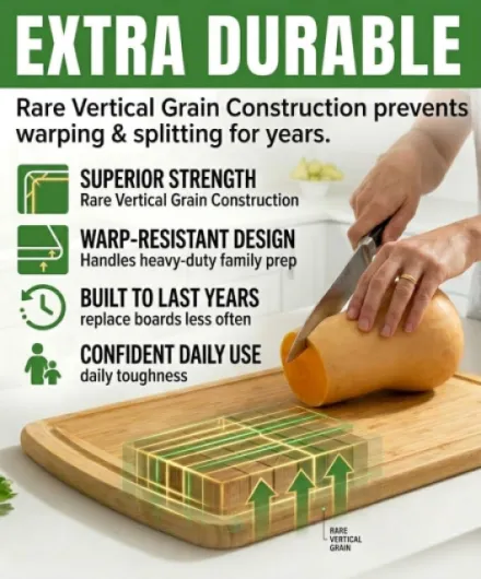 Greener Chef Extra Large Planche à découper en bambou organique avec une nouvelle technologie Crack-prévention du bois pour la cuisine Planches à découper - Jus Groove pour la viande 18" x 12.5" XL Cutting Board 18" x 12.5" XL Cutting Board Bambou