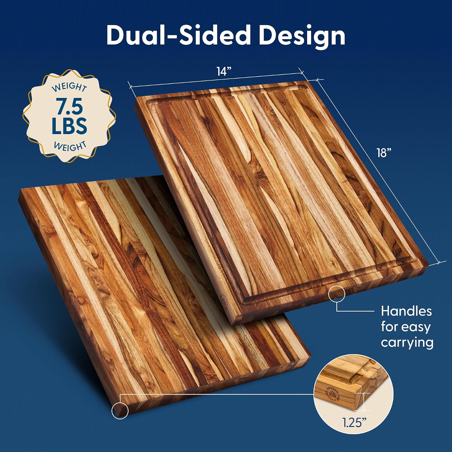 Sonder Los Angeles Grande planche à découper réversible multifonction en bois épais 16 x 12 x 1,5 cm avec rainure pour jus et cracker Boîte cadeau incluse 18 x 14 x 1.25 in 45,7 x 35,6 x 3,2 cm - Bois de teck 45.7L x 35.6l cm