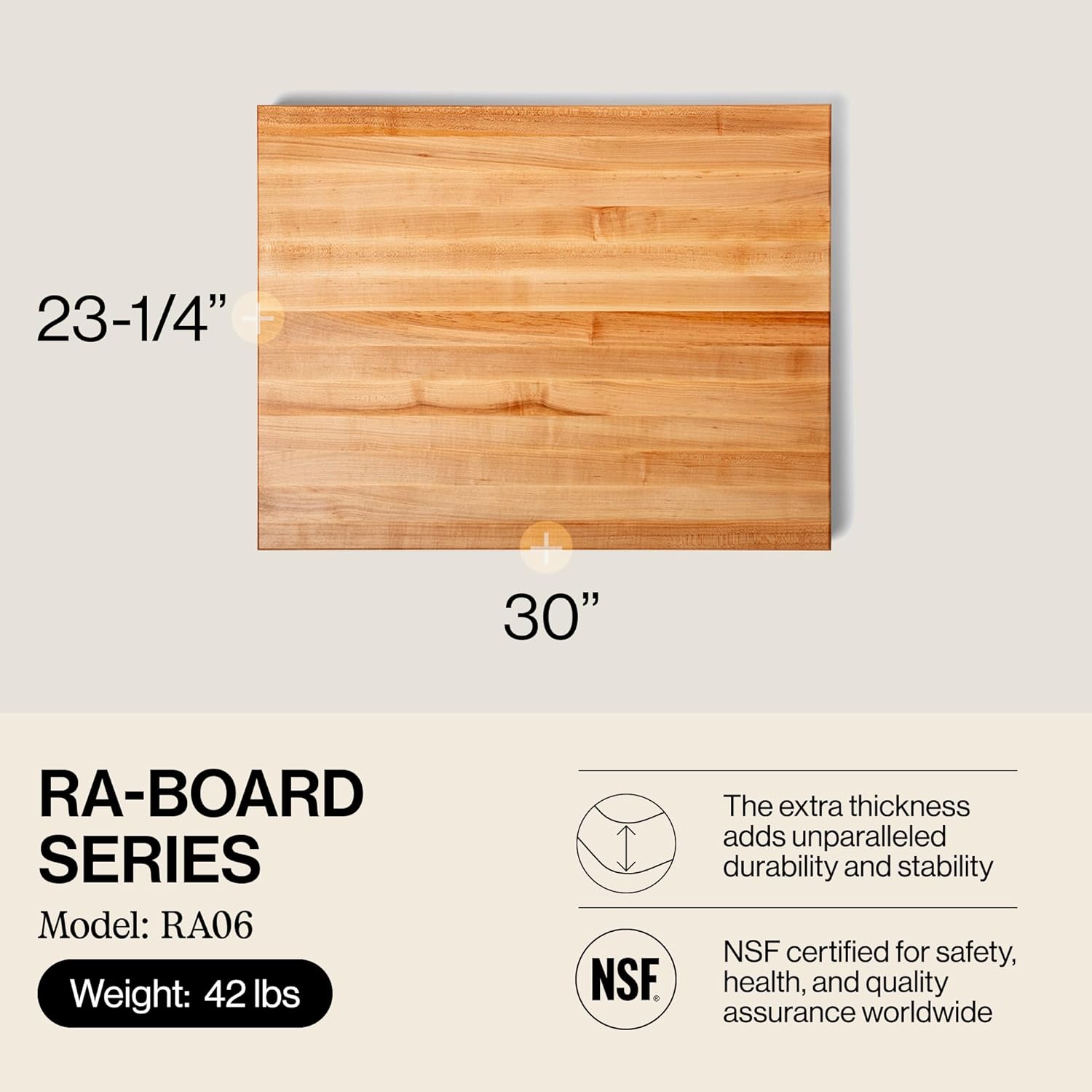 Boos Block Série RA-Board Grande planche à découper réversible en bois, 76,2 x 58,4 x 6,3 cm, érable 76.2L x 59.1l cm