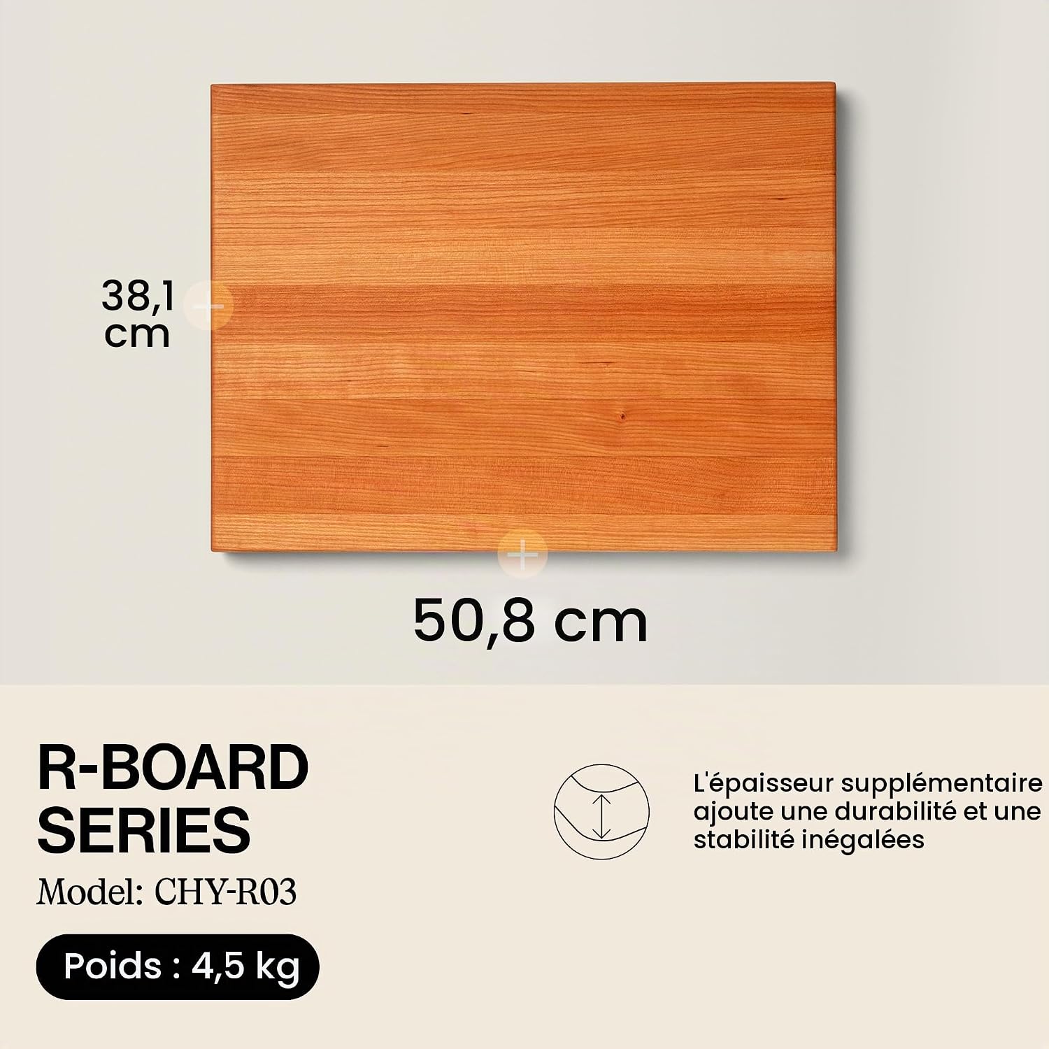 Boos Block Planche à Découper en Merisier – Billot De Boucher - Planche a Decouper Professionnelle - Planche en Bois Apero - Planche Bois Massif – 51 x 38 x 4 cm, Cerise - Billot De Boucher - Planche a Decouper Professionnelle - Planche En Bois Apero - Pl