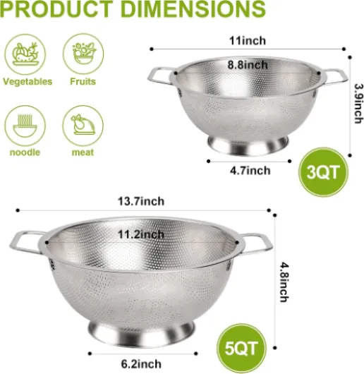 Gulex Passoire en acier inoxydable de 5 litres, passoire de cuisine, passe au lave-vaisselle