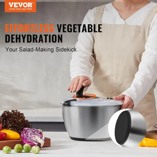 Essoreuse à Salade en Verre 4,5 L Grande Sécheuse à Légumes à Pression Facile à Une Main, Nettoyant et Séchoir à Laitue avec Couvercle de Bol en Acier Inoxydable pour Fruits Cuisine Maison
