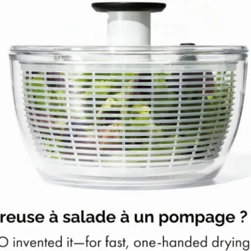 Test OXO 324 Essoreuse à salade 26 cm : la pompe qui simplifie enfin le séchage de la salade