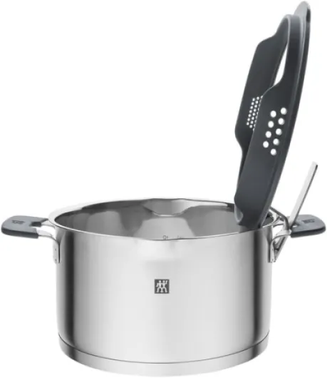 Simplify Set de casseroles, batterie de cuisine inox 5 pièces, fonction verseuse, poignées Stay-Cool, compatible induction, argent - Fonction verseur, poignées Stay-Cool, acier inoxydable 5-pcs - Set Gris